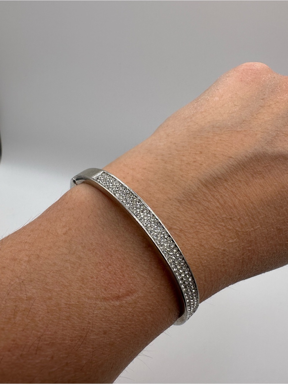Silver Crystal Pavé Bangle Bracelet - Women Jewelry